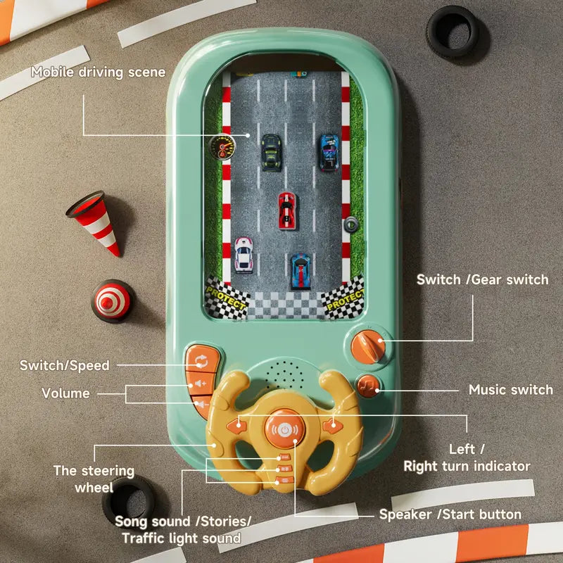 Kids Racing Game Console with Steering Wheel