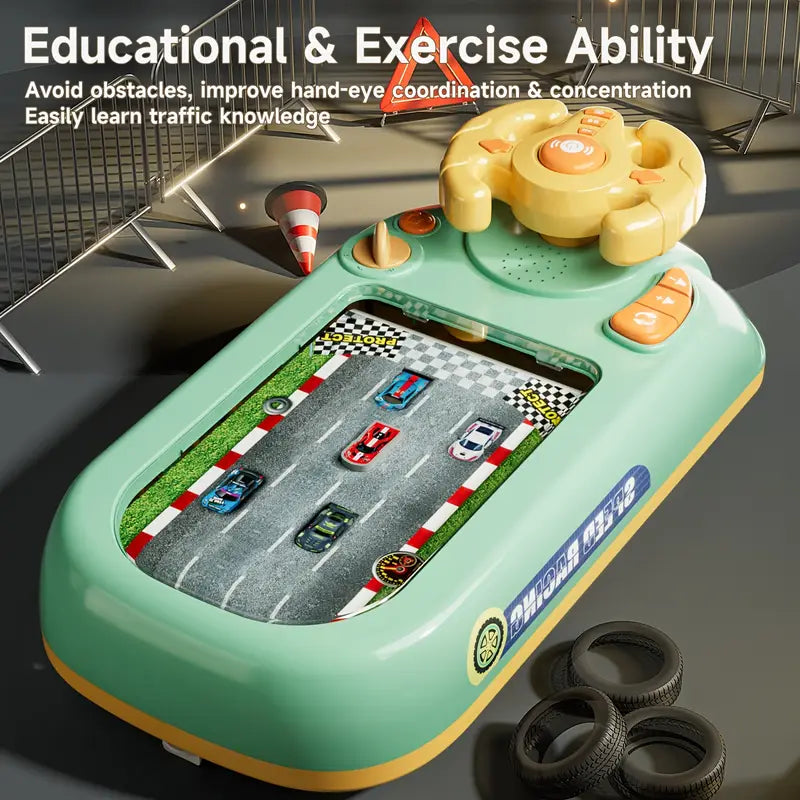 Kids Racing Game Console with Steering Wheel