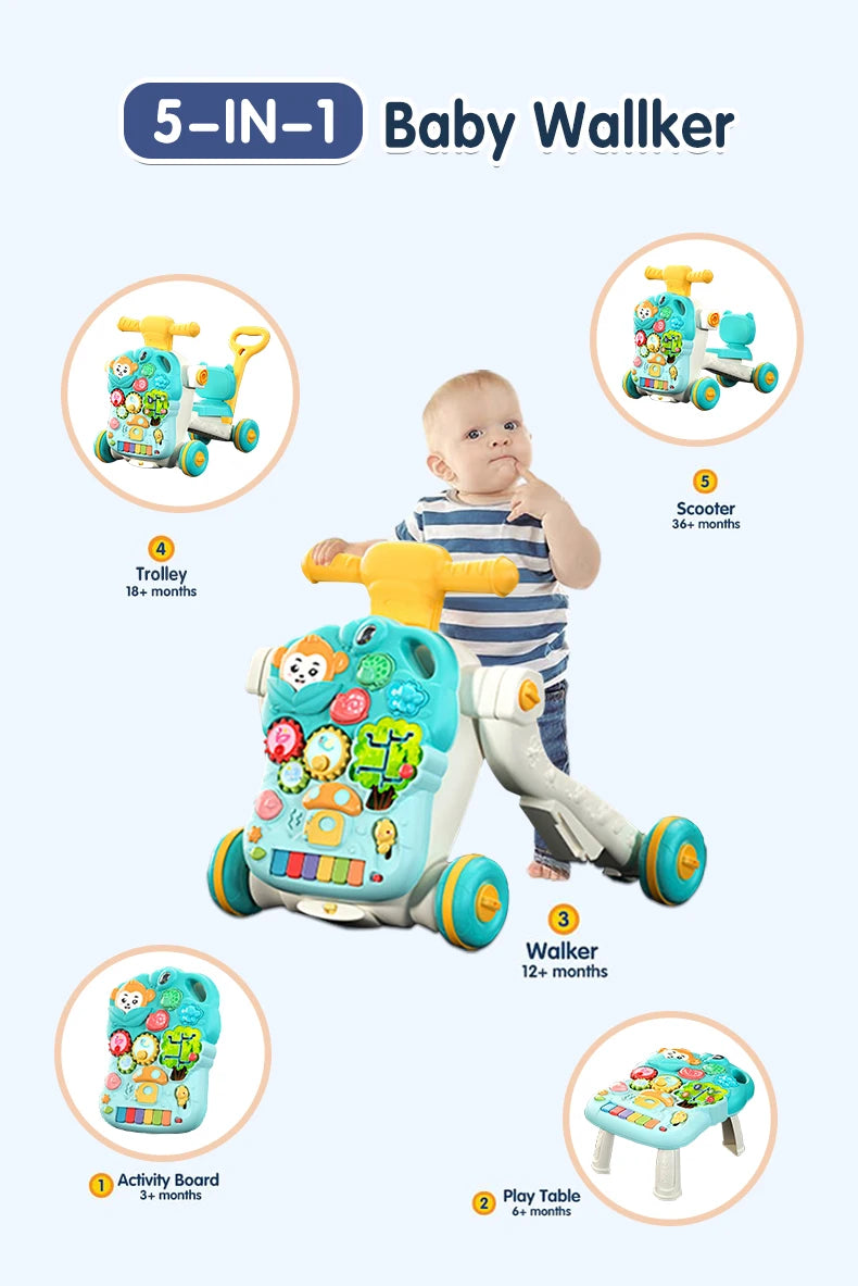 FunStep™ 5-in-1 Baby Walker – Activity Board, Play Table & Scooter for 0–2Y