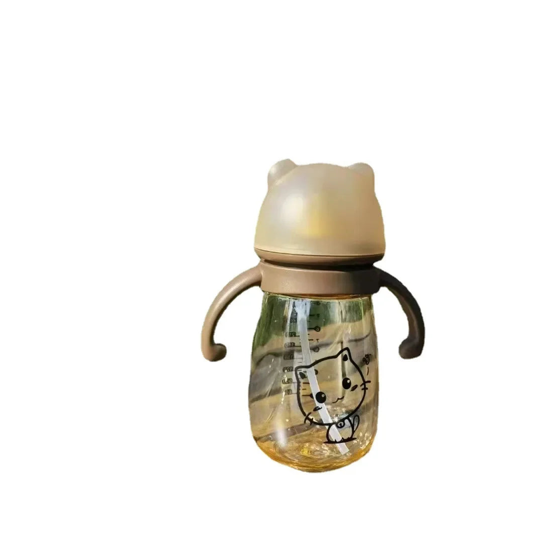 MilkMate™ 300ml Baby Bottle – Wide Mouth Silicone PPSU Bottle with Handles & Cartoon Design