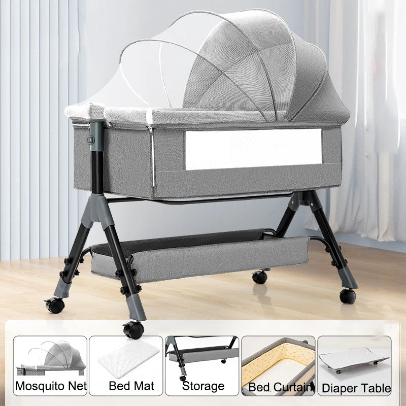 SnugNest™ Foldable Baby Crib Portable Bassinet with Changing Table, Storage & Mosquito Net