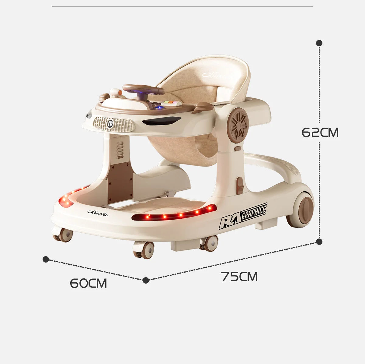 3-in-1 Foldable Baby Walker with Music & Wheels