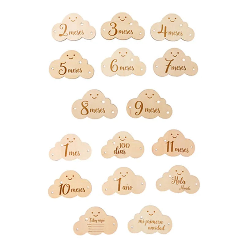 Wooden Baby Milestone Cloud Cards Gift