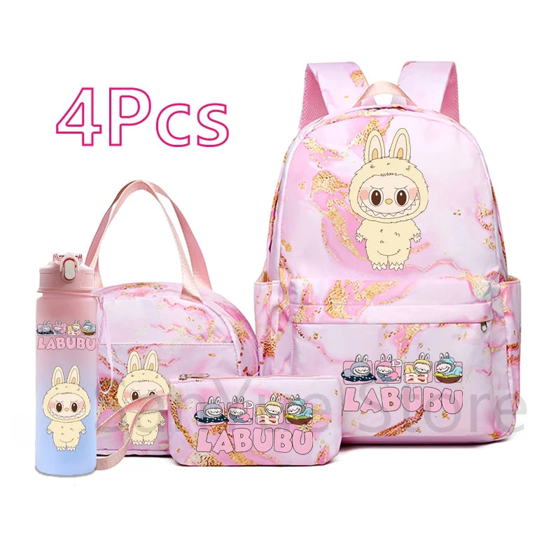 MINISO™ 4-in-1 Anime School Backpack Set – Waterproof Canvas Bag , Lunch Bag, Pen Case & Water Bottle