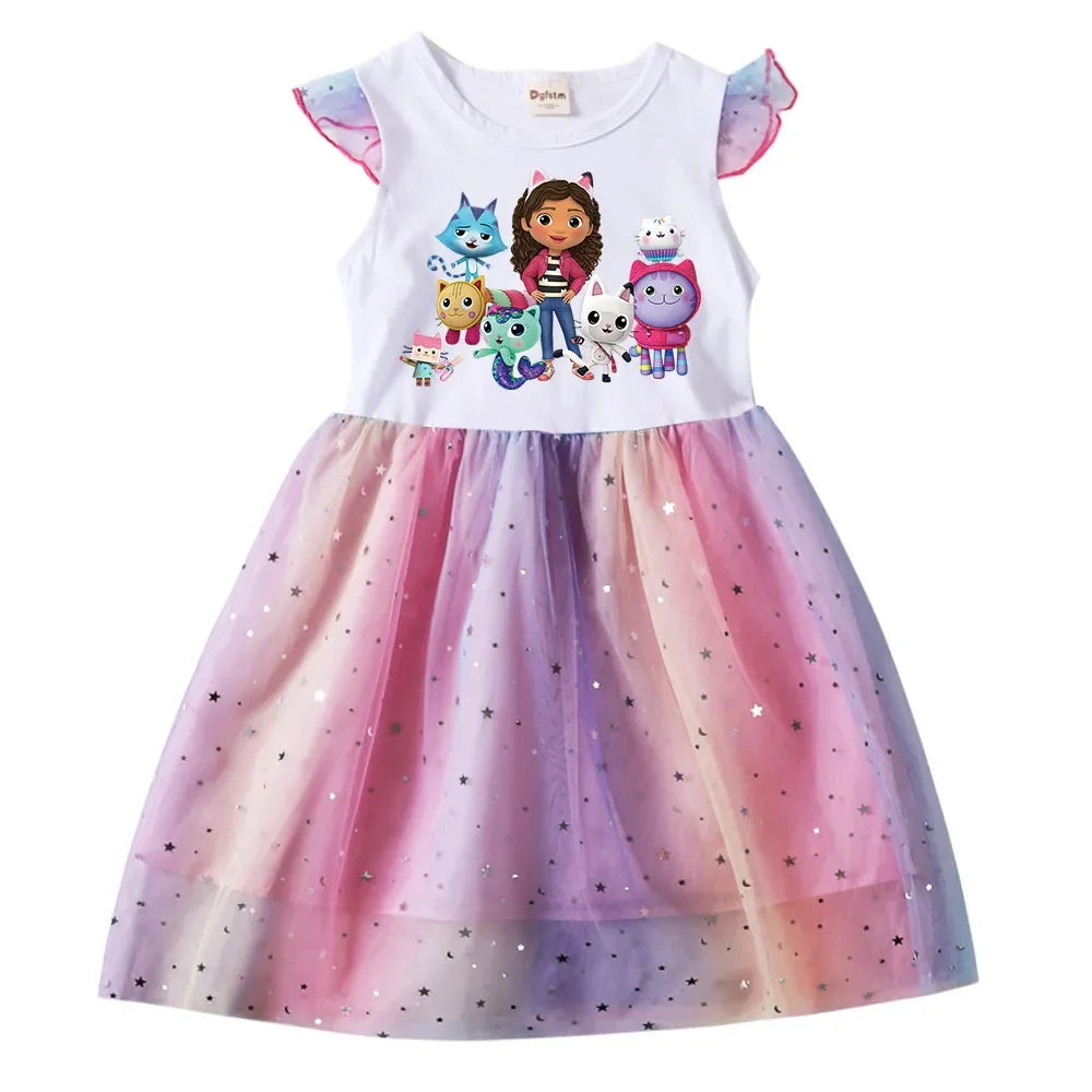 Baby Girls Cartoon Mesh Star Sequins Dress