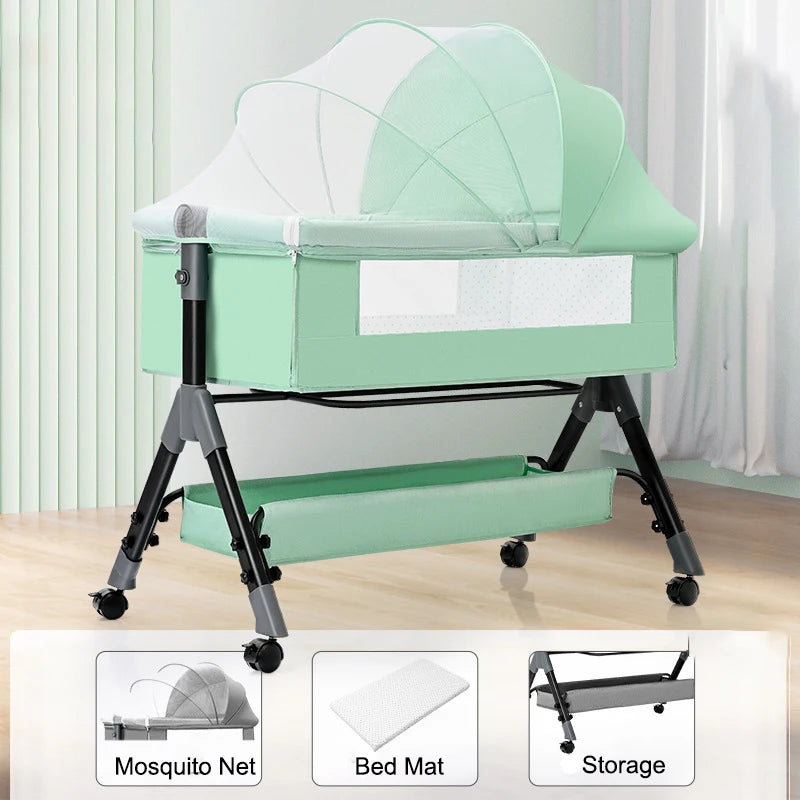 SnugNest™ Foldable Baby Crib Portable Bassinet with Changing Table, Storage & Mosquito Net