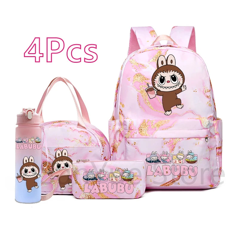 MINISO™ 4-in-1 Anime School Backpack Set – Waterproof Canvas Bag , Lunch Bag, Pen Case & Water Bottle