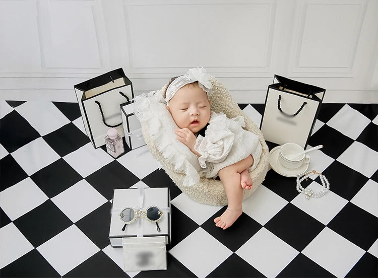 Newborn Photography Props Set – Fashion Photo Outfit with Dress, Headband & Soft Hat for 0–1 Month Baby Girls