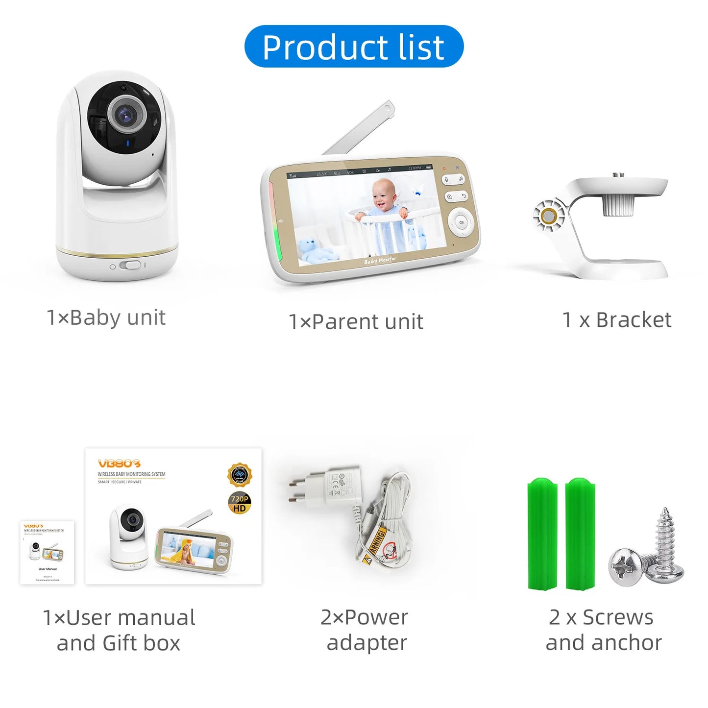 VB803 PRO 720P HD Baby Monitor with Two-Way Talk & WIFI PTZ