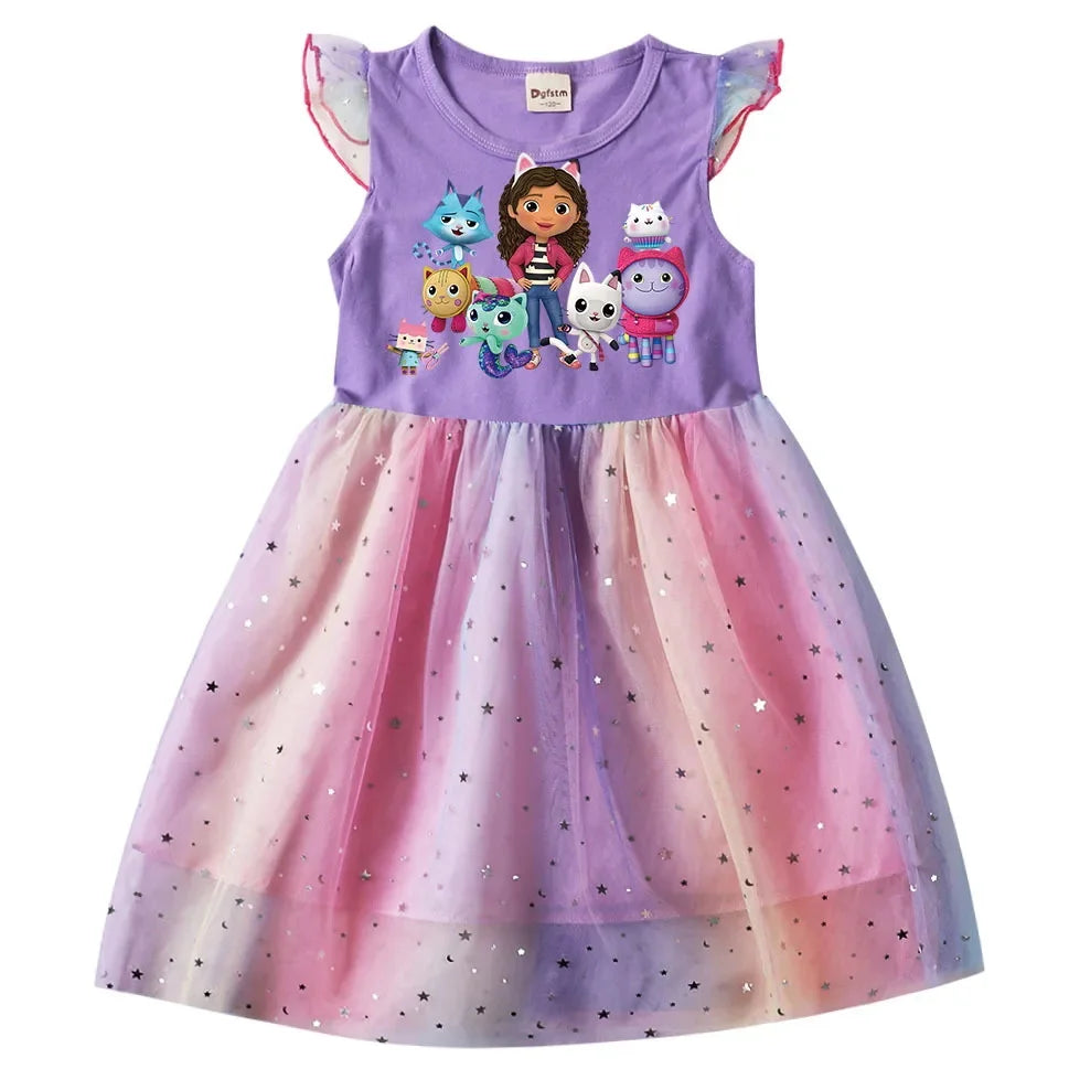 Baby Girls Cartoon Mesh Star Sequins Dress