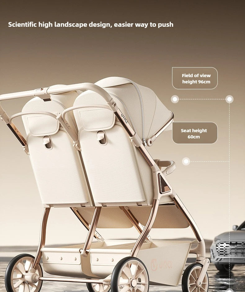 TwinGlide™ 2-in-1 Foldable Twin Baby Stroller – Lie-Flat Comfort, Heavy-Duty
