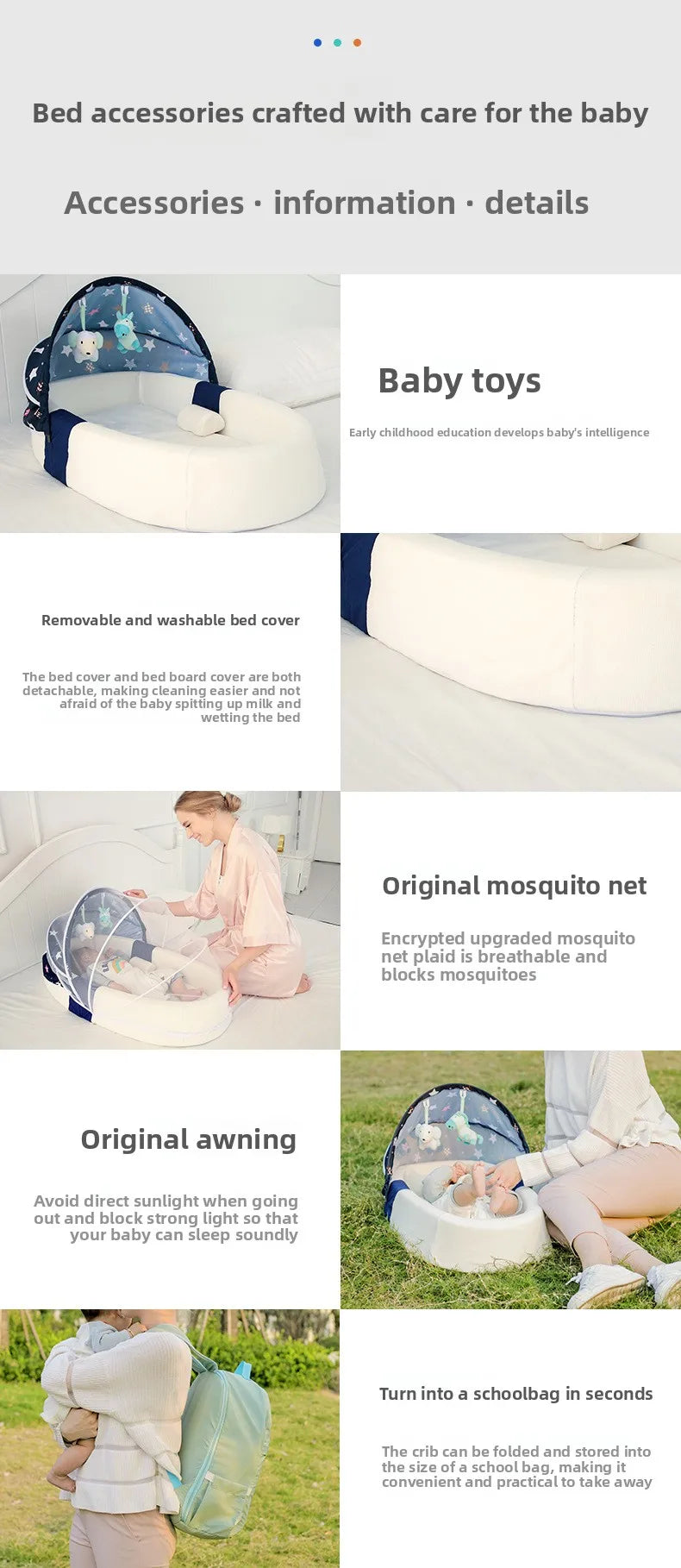 Foldable Outdoor Baby Crib with Mosquito Net