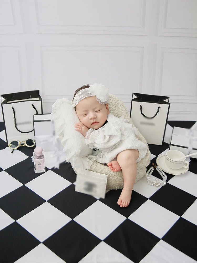 Newborn Photography Props Set – Fashion Photo Outfit with Dress, Headband & Soft Hat for 0–1 Month Baby Girls