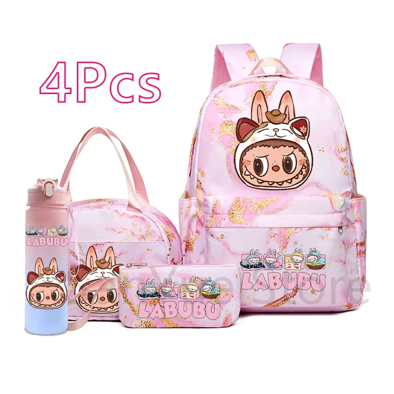 MINISO™ 4-in-1 Anime School Backpack Set – Waterproof Canvas Bag , Lunch Bag, Pen Case & Water Bottle