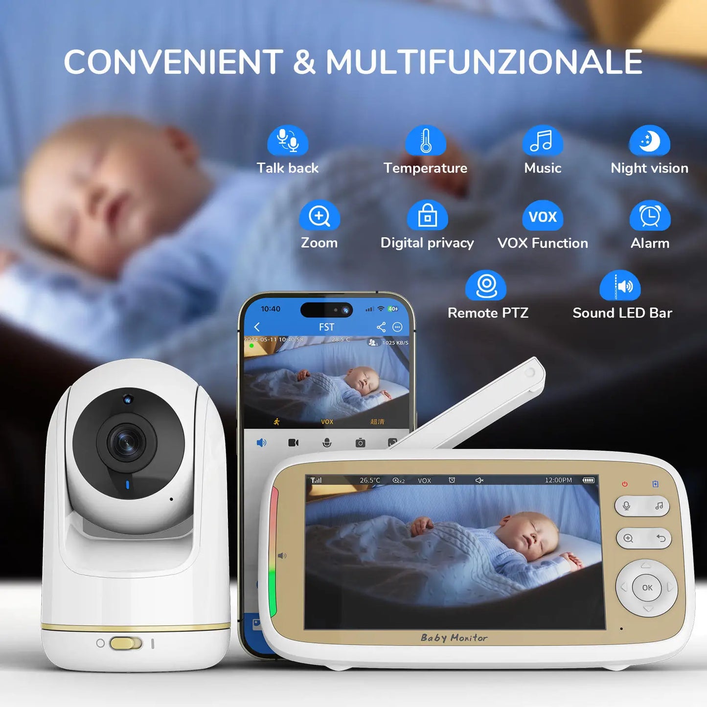 VB803 PRO 720P HD Baby Monitor with Two-Way Talk & WIFI PTZ
