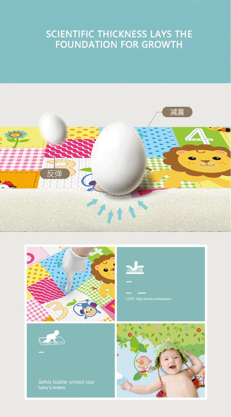 ComfyPlay™ Cartoon Baby Play Mat – Large Foldable EPE Foam Rug, Non-Toxic & Safe