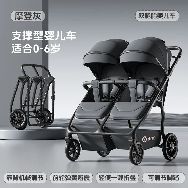 TwinGlide™ 2-in-1 Foldable Twin Baby Stroller – Lie-Flat Comfort, Heavy-Duty