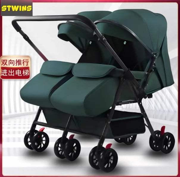 WarmHouse™ TwinFlex Double Stroller – Foldable Comfort for Two Kids