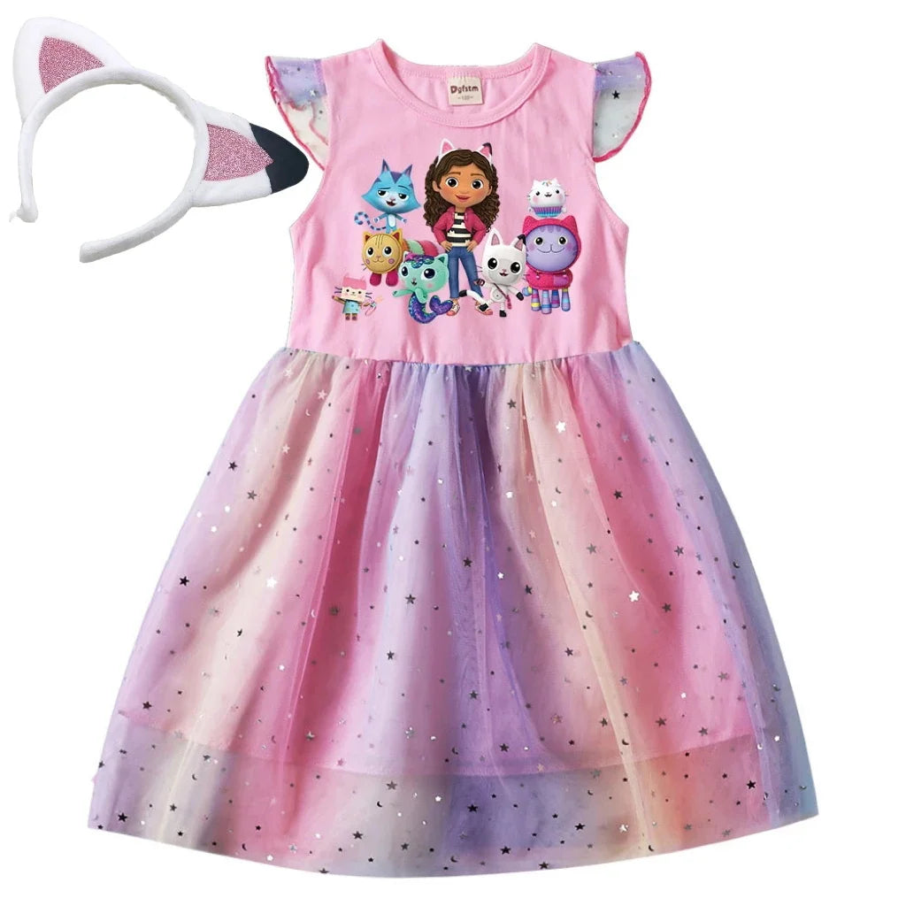 Baby Girls Cartoon Mesh Star Sequins Dress