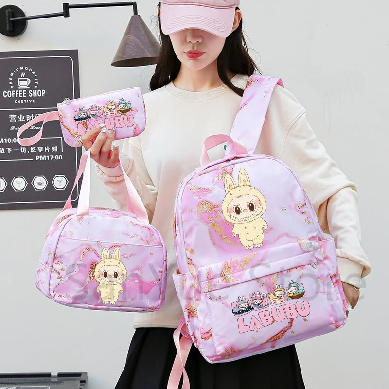 MINISO™ 4-in-1 Anime School Backpack Set – Waterproof Canvas Bag , Lunch Bag, Pen Case & Water Bottle