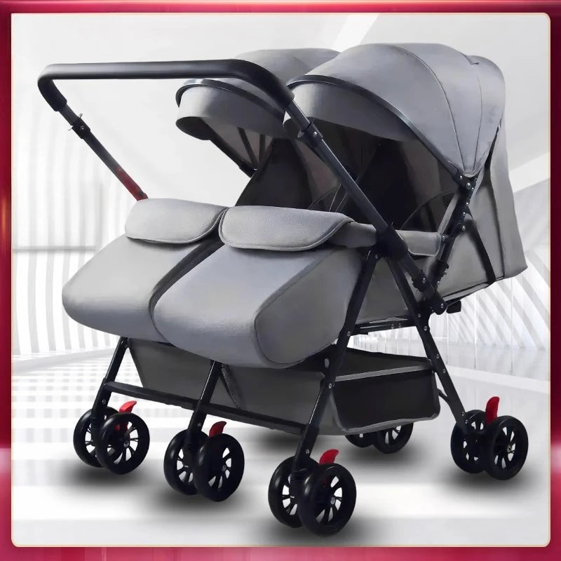 WarmHouse™ TwinFlex Double Stroller – Foldable Comfort for Two Kids
