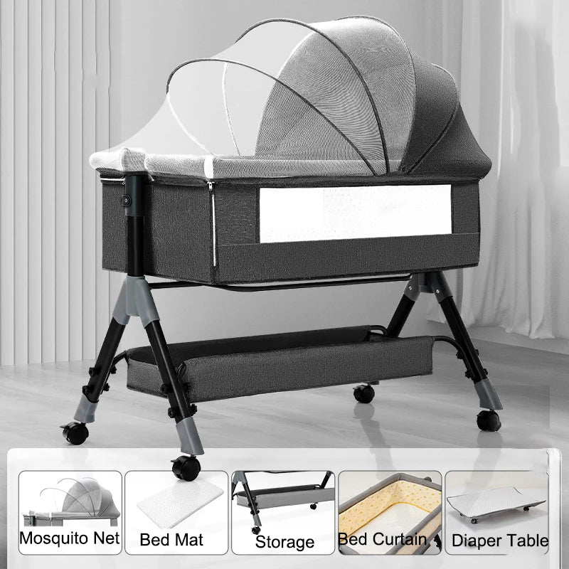 SnugNest™ Foldable Baby Crib Portable Bassinet with Changing Table, Storage & Mosquito Net