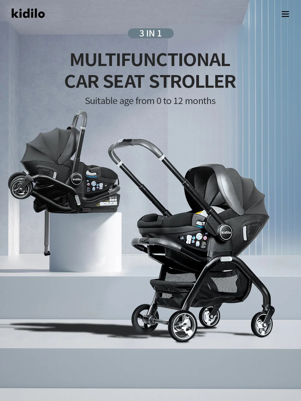 Kidilo™ 3-in-1 Baby Car Seat Stroller