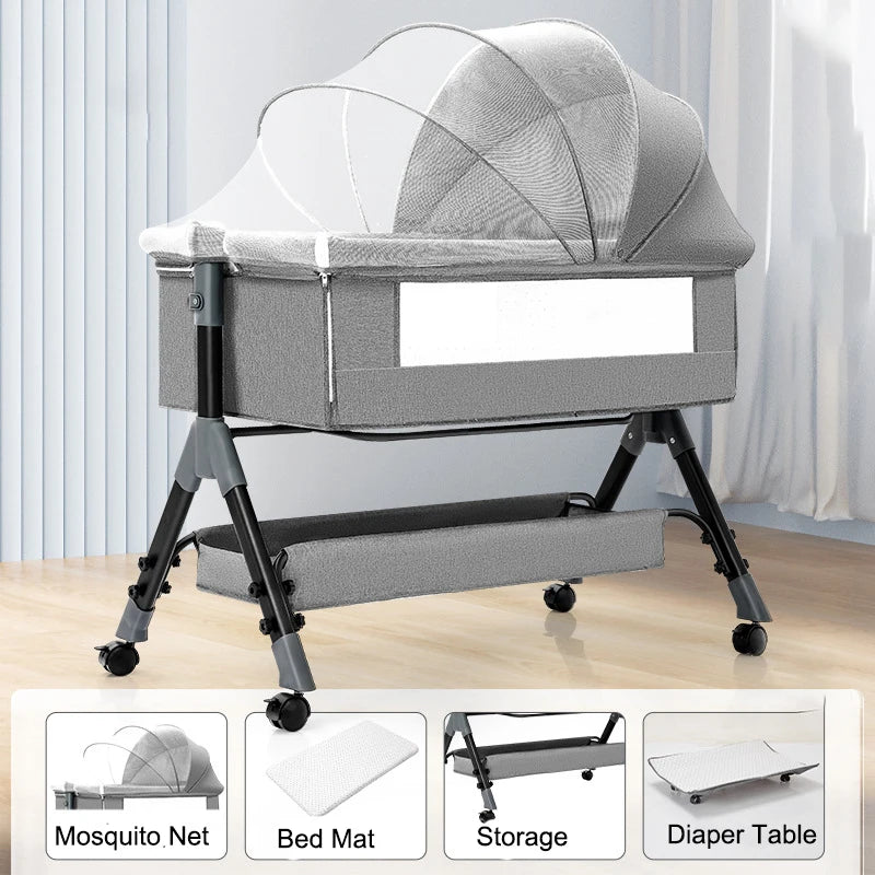 SnugNest™ Foldable Baby Crib Portable Bassinet with Changing Table, Storage & Mosquito Net
