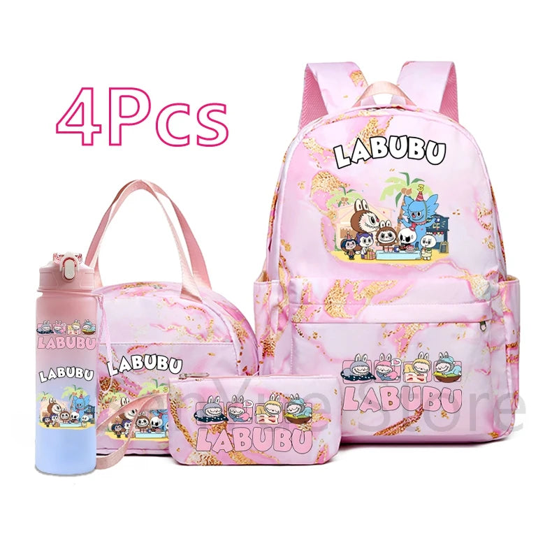 MINISO™ 4-in-1 Anime School Backpack Set – Waterproof Canvas Bag , Lunch Bag, Pen Case & Water Bottle
