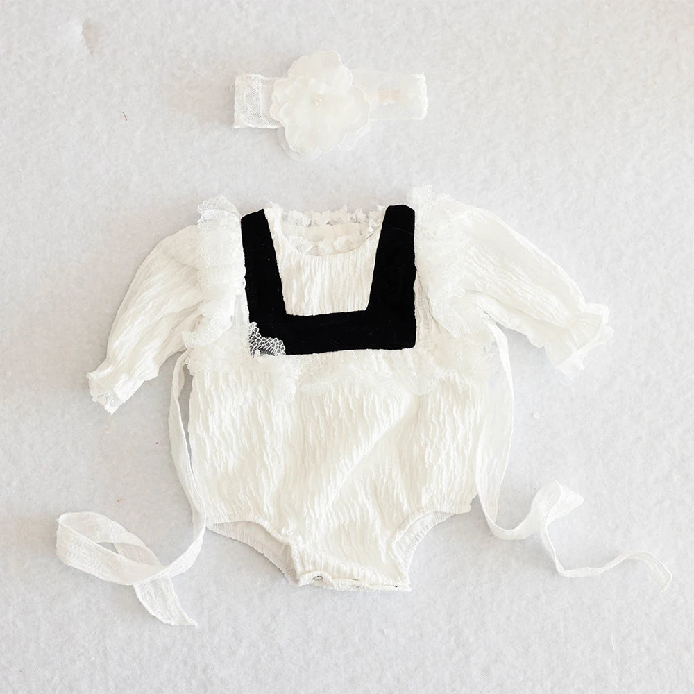 Newborn Photography Props Set – Fashion Photo Outfit with Dress, Headband & Soft Hat for 0–1 Month Baby Girls