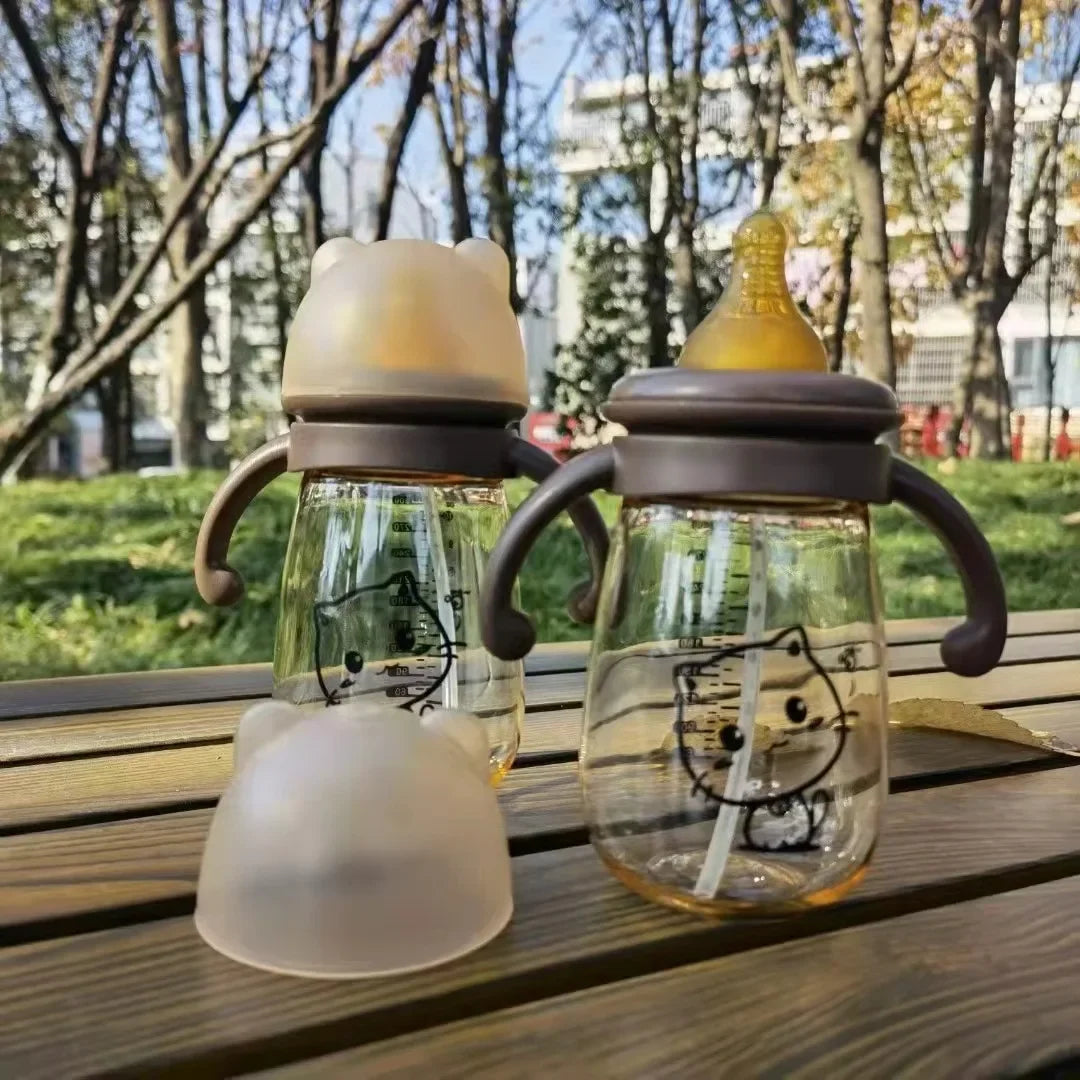 MilkMate™ 300ml Baby Bottle – Wide Mouth Silicone PPSU Bottle with Handles & Cartoon Design