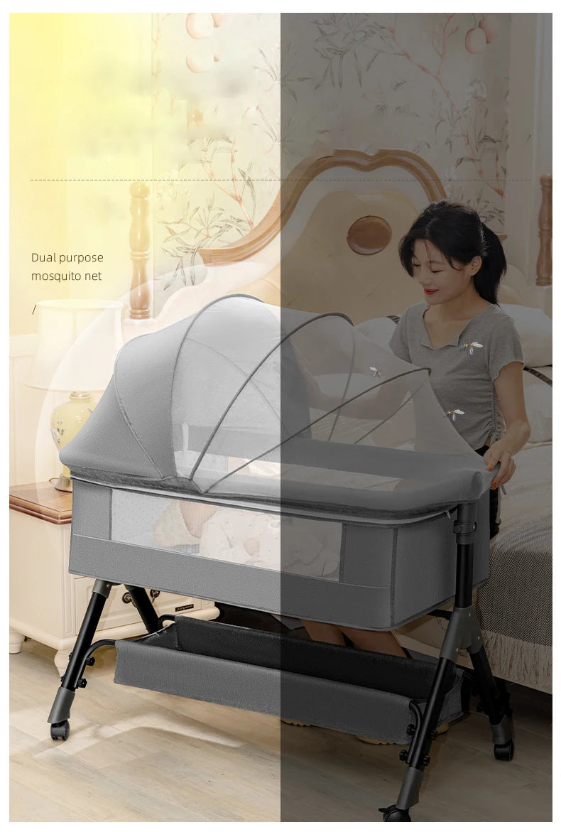 SnugNest™ Foldable Baby Crib Portable Bassinet with Changing Table, Storage & Mosquito Net
