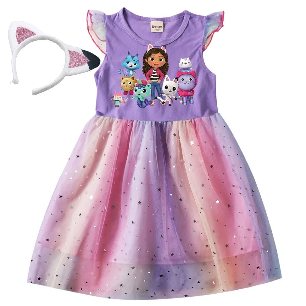 Baby Girls Cartoon Mesh Star Sequins Dress