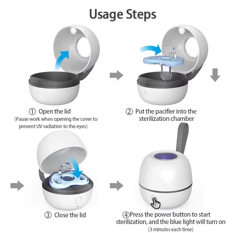 PurePac™ Portable UV Pacifier Sterilizer Case – Rechargeable Baby Soother Cleaner with 99.99% Disinfection