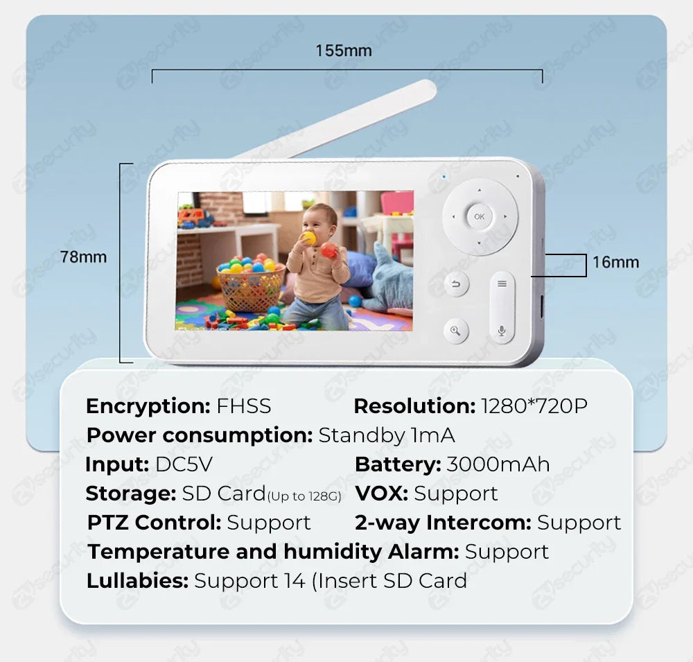 ZySecurity™ 2K 3MP Wireless Video Baby Monitor (ZY-MY06)