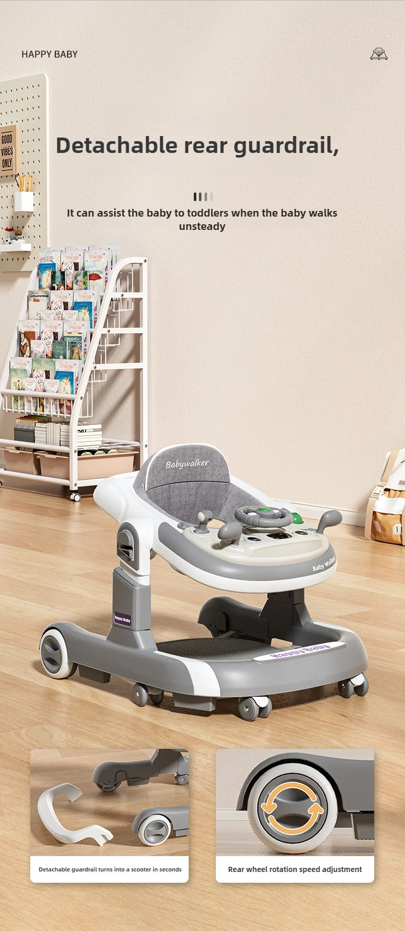 SafeStep™ Foldable Baby Walker – Ergonomic 4-Wheel Walker with Safety Features