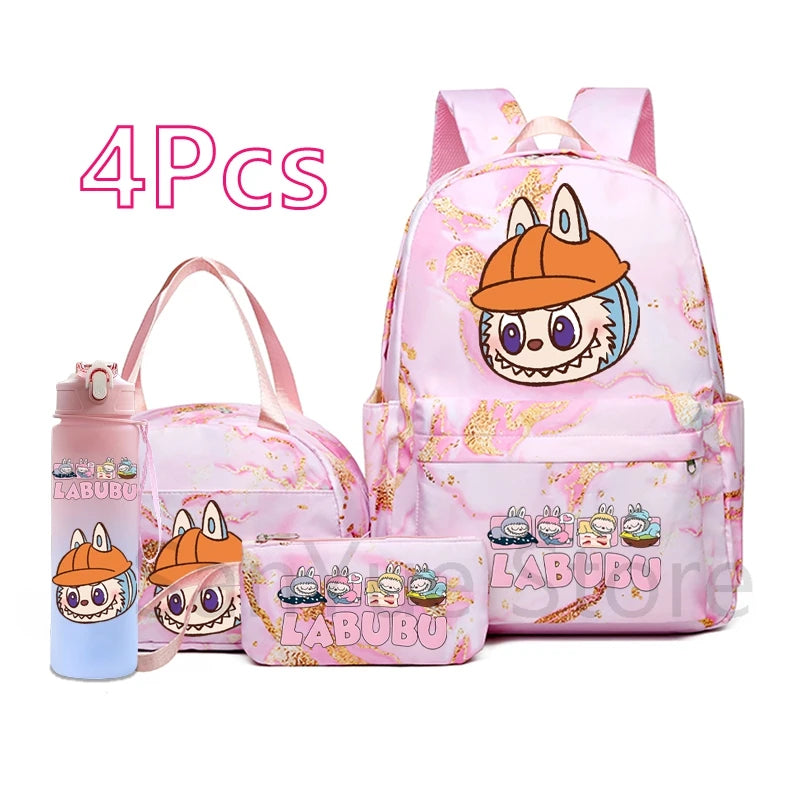 MINISO™ 4-in-1 Anime School Backpack Set – Waterproof Canvas Bag , Lunch Bag, Pen Case & Water Bottle