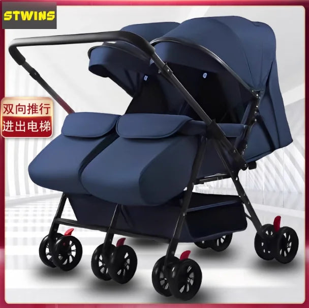 WarmHouse™ TwinFlex Double Stroller – Foldable Comfort for Two Kids