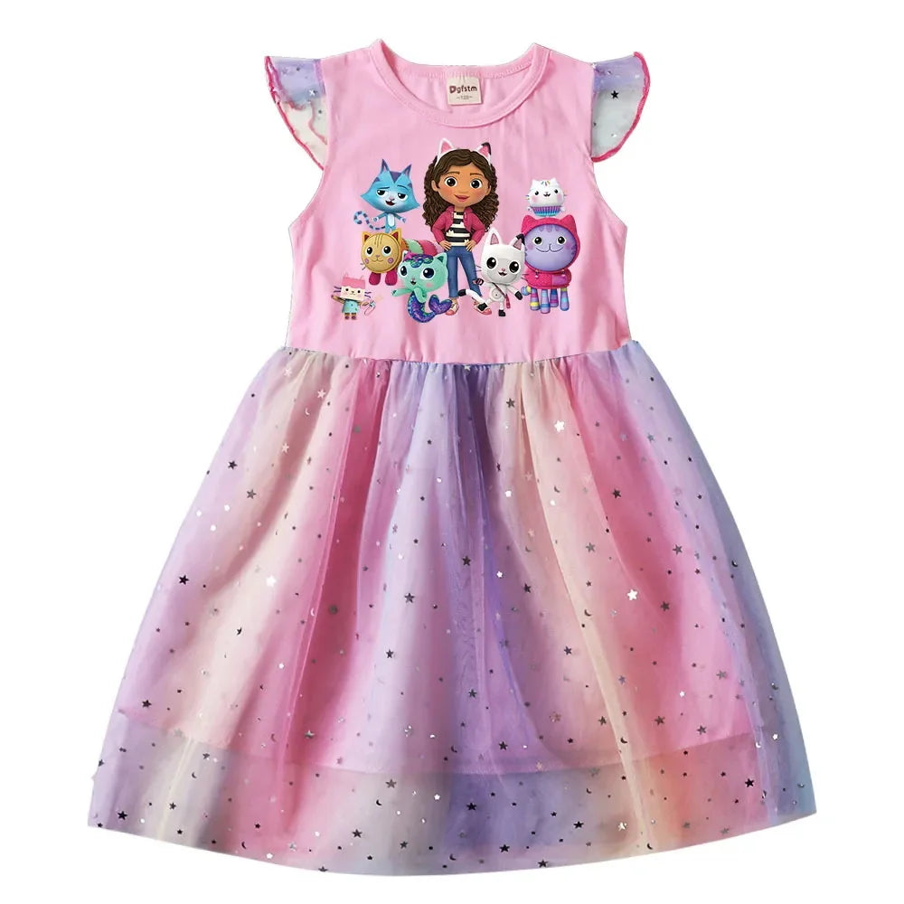 Baby Girls Cartoon Mesh Star Sequins Dress