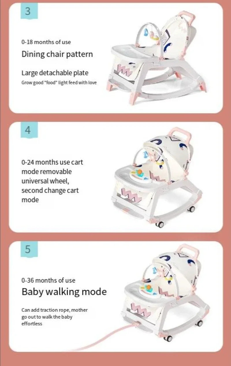 DreamNest™ 5-in-1 Baby Rocking Chair | Multi-Functional Bouncer, Seat, Rocker, Dining & Trolley