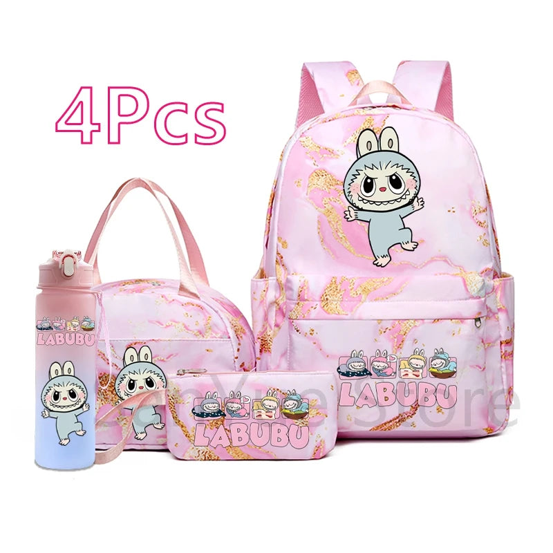 MINISO™ 4-in-1 Anime School Backpack Set – Waterproof Canvas Bag , Lunch Bag, Pen Case & Water Bottle