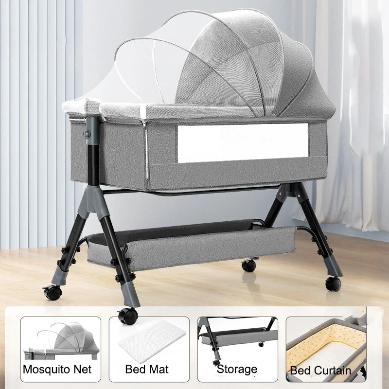 SnugNest™ Foldable Baby Crib Portable Bassinet with Changing Table, Storage & Mosquito Net