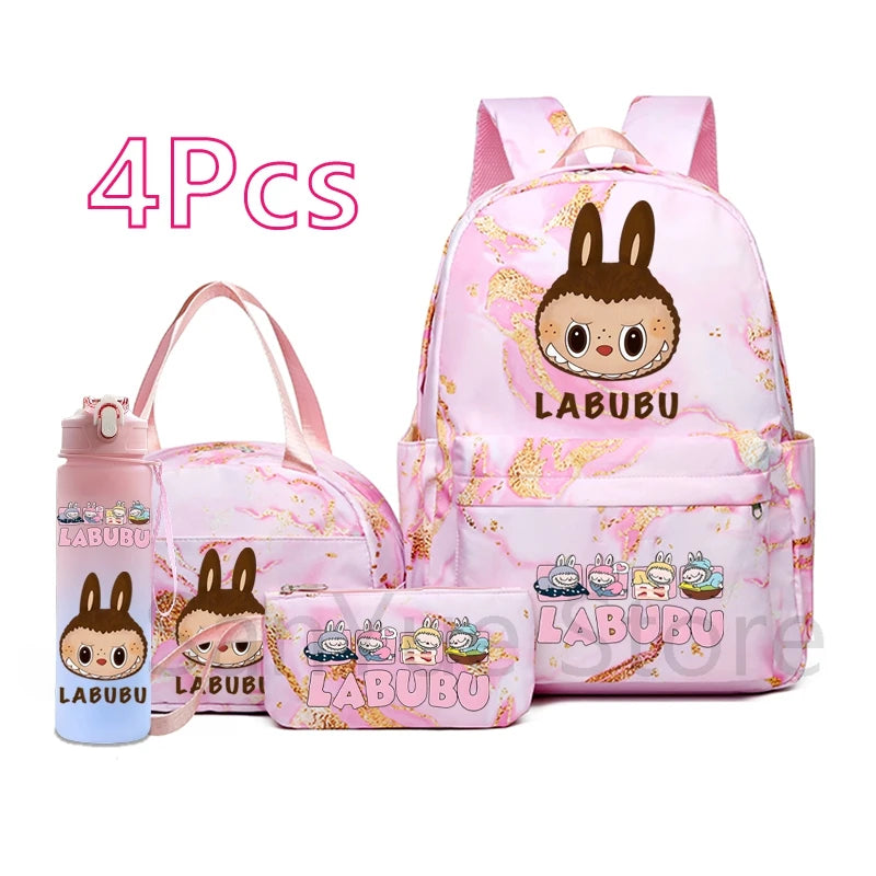 MINISO™ 4-in-1 Anime School Backpack Set – Waterproof Canvas Bag , Lunch Bag, Pen Case & Water Bottle