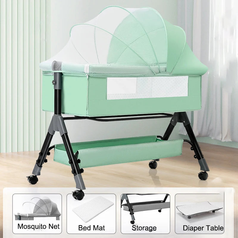 SnugNest™ Foldable Baby Crib Portable Bassinet with Changing Table, Storage & Mosquito Net