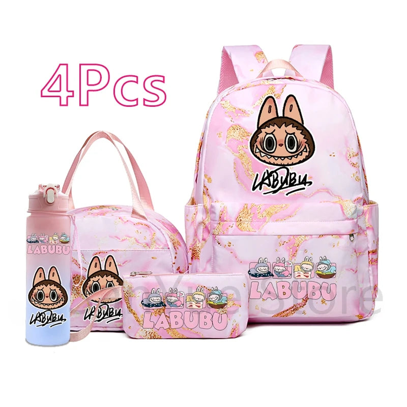 MINISO™ 4-in-1 Anime School Backpack Set – Waterproof Canvas Bag , Lunch Bag, Pen Case & Water Bottle