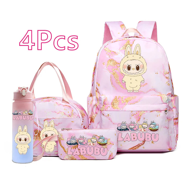 MINISO™ 4-in-1 Anime School Backpack Set – Waterproof Canvas Bag , Lunch Bag, Pen Case & Water Bottle