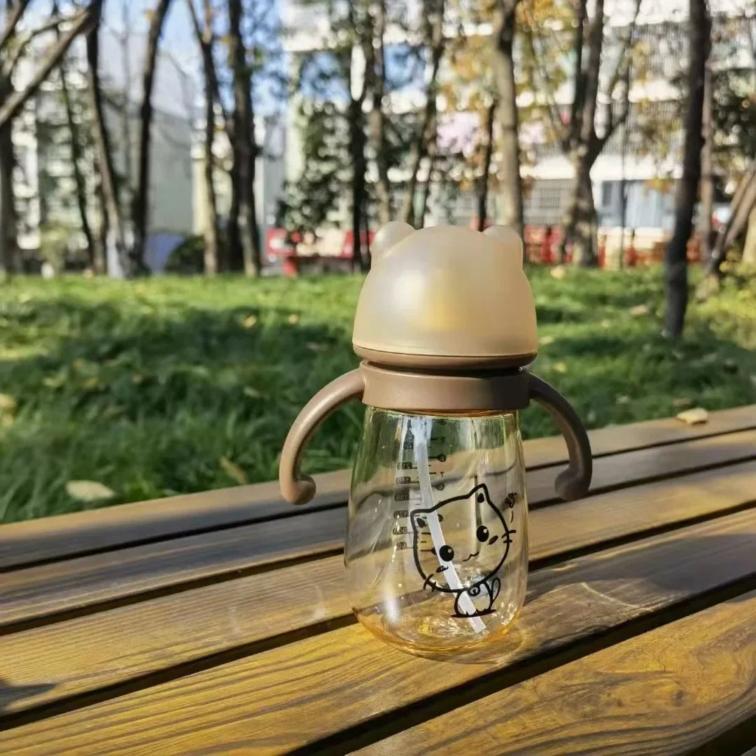 MilkMate™ 300ml Baby Bottle – Wide Mouth Silicone PPSU Bottle with Handles & Cartoon Design