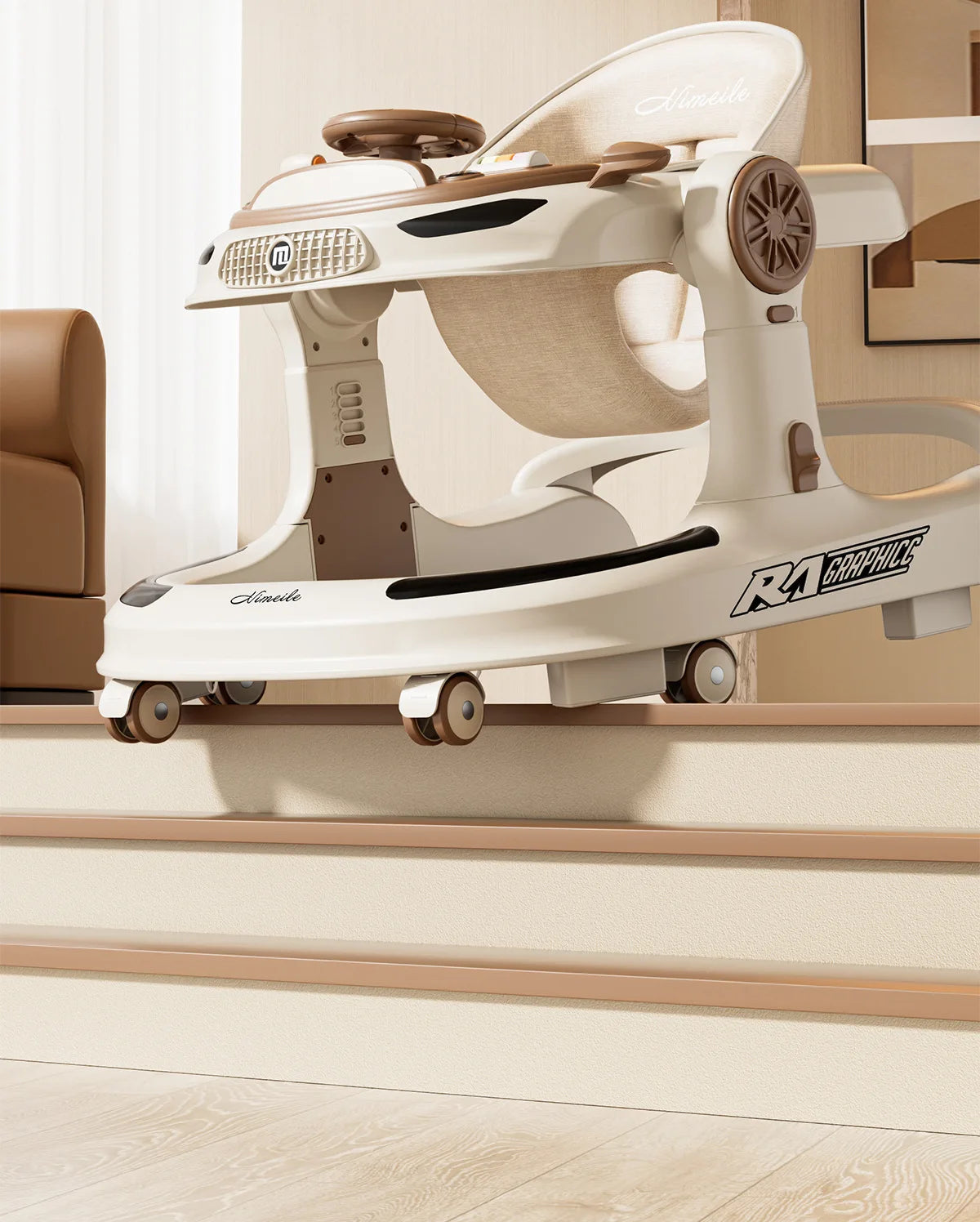 Foldable 5-Wheel Baby Walker – Safe & Stable Walking A