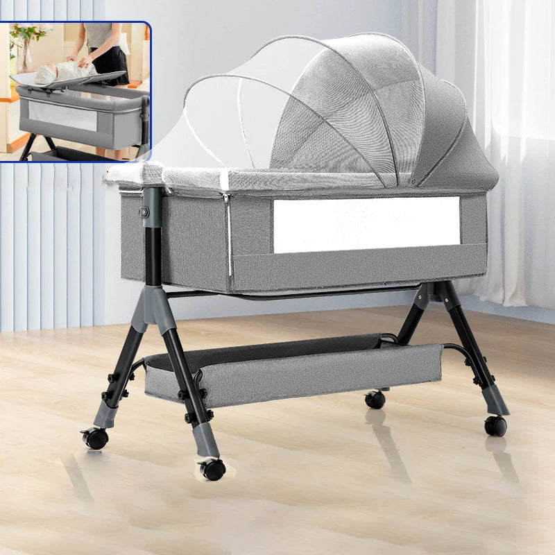 SnugNest™ Foldable Baby Crib Portable Bassinet with Changing Table, Storage & Mosquito Net