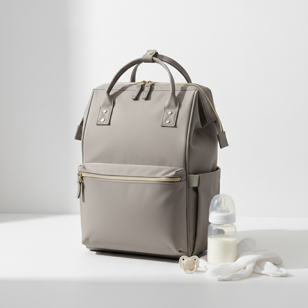 CarrySmart™ Waterproof Baby Diaper Backpack on clean white surface with baby accessories